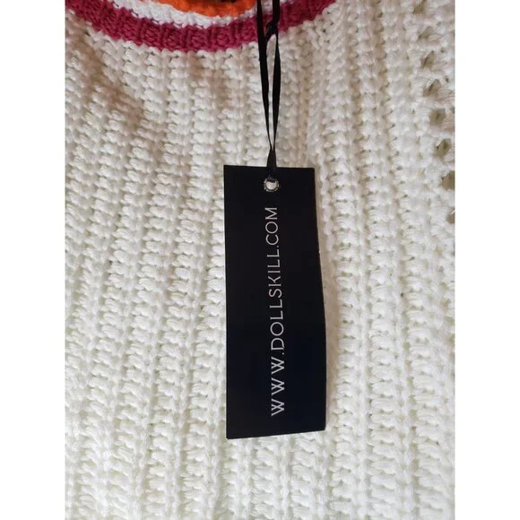 Delia*s Dollskill Womens L Cropped Sweater Crochet Retro Summer Loose Knit - Picture 6 of 7